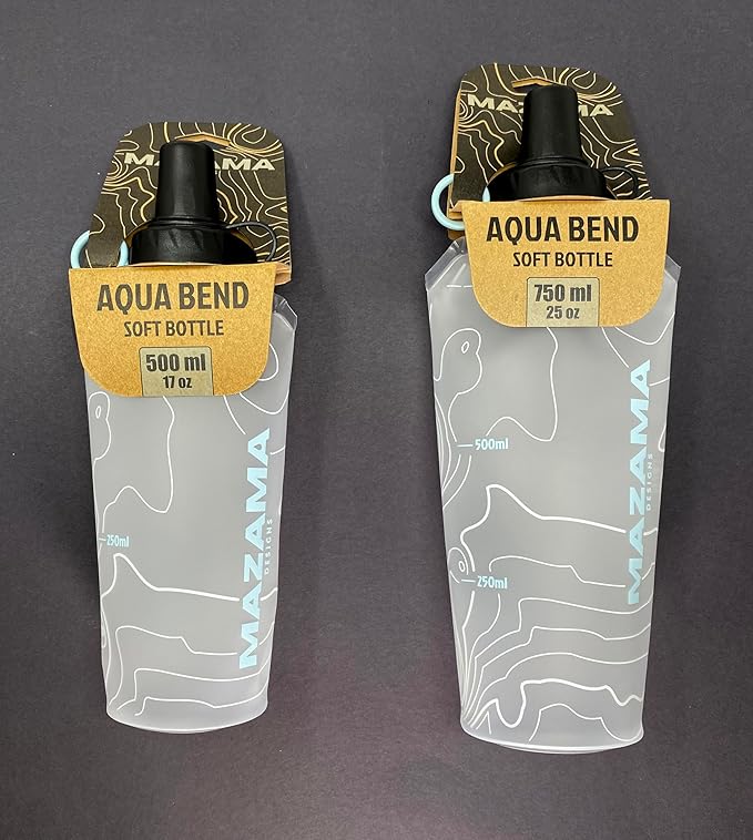 Mazama Aqua Bend Collapsible Soft Sport Water Bottle/Flask/Canteen. Ultralight and Eco-Friendly. Ideal for Running, Hiking, Cycling, Climbing. Fits Most Hydration Vests. (Glacier, 750ml)
