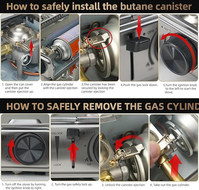 Propane or Butane Stove with Windblocker,Dual Fuel 10000BTU Stainless Steel Portable Camping Stove with CarryCase,Gas Stove for Camping,Tailgating,Outdoor Cooking,Emergency(Fuel not included)