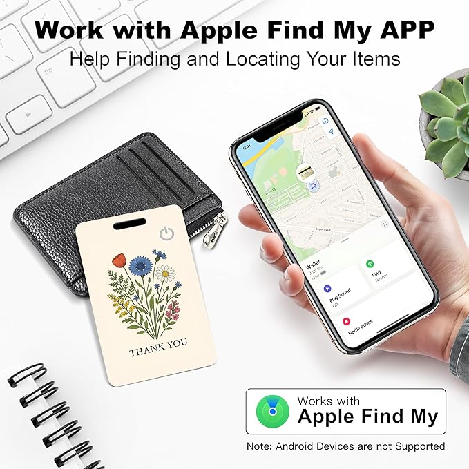 Wallet Tracker Card (iOS Only), Rechargeable Bluetooth Smart Tracking for Apple Find My Compatible Anti Tracker for Men Women Slim Item Locator for Purse Passport Key Luggage Tag (1Pcs/THYU FLR)