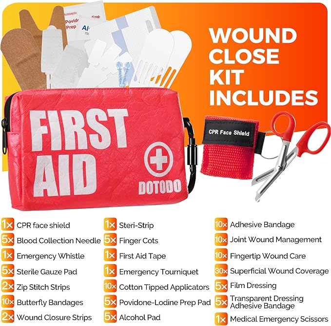 Emergency First Aid Kit Survival - Dotodo Car Medical Kit | Portable Emergency Kit for Trave, Home, Sports, Camping, Dorm, RV, Workplace (Red, 125 PCS)