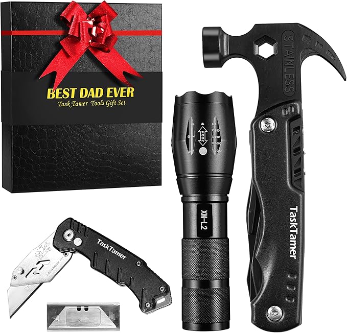 Gifts for Father Multitool Set, Dad Gifts Set Multi-tools with Multi-Hammer, Utility Knife, LED Flashlight, EDC Toolbox for Car, Emergency & Outdoor Adventures, Gifts Set For Christmas Birthday