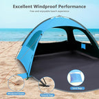 NXONE Beach Tent Sun Shade Shelter for 3/4/6 Person Person with UV Protection, Extended Floor, 3 Mesh Roll Up Windows & 8.0/8.5mm Fiberglass Rods丨Carry Bag Included