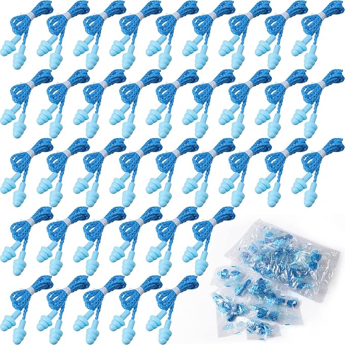 Tondiamo 200 Pairs Ear Plugs Reusable Silicone Earplugs with Cord Sleeping Individually Wrapped Hearing Protection Noise Cancelling Earplugs for Work Construction Shooting Sports(Fresh)