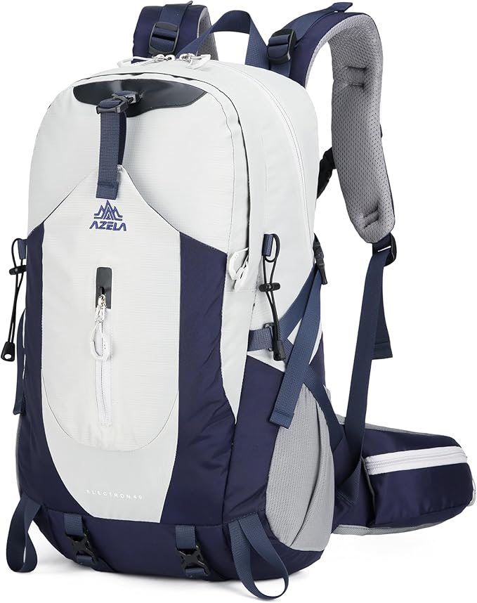 40L Hiking Backpack for Men and Women, Lightweight Waterproof Packable Camping Travel Daypack with Rain Cover (Gray & Dark Blue, 40 Liter)