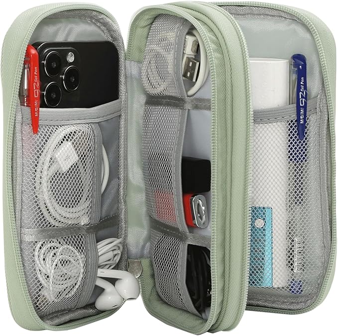 CAAORDKSO Electronic Organizer Bag, Travel Cable Organizer Pouch Electronic Accessories Carry Case, Double Layers Tech Pouch Travel Essentials for Men, Women, Backpack, Business (Mint Green, Large)