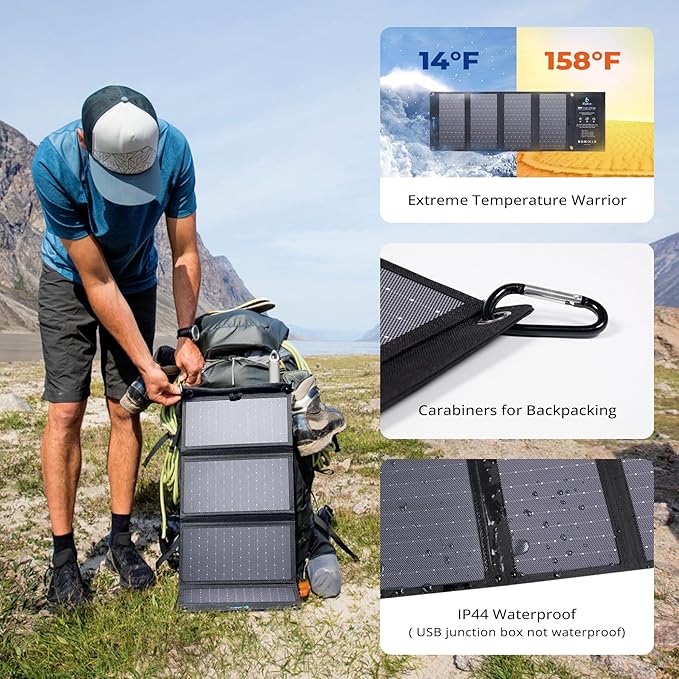 [Upgraded] BigBlue 3 USB Ports 28W Solar Charger(5V/4.8A Max), Portable Foldable Solar Panel for Camping, IP44 Waterproof, Compatible with iPhone 11/XS/XS Max/XR/X/8/7, iPad, Samsung Galaxy LG etc.