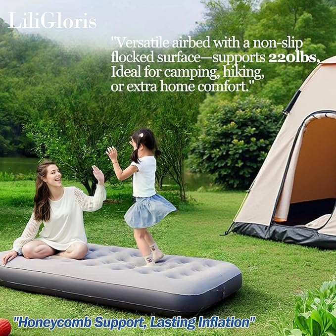 Foldable Inflatable air Mattress, Suitable for Indoor and Outdoor air Mattress, Thickened Waterproof, can be Used for Camping Tents (excluding Inflation Tools (Gray, Single)