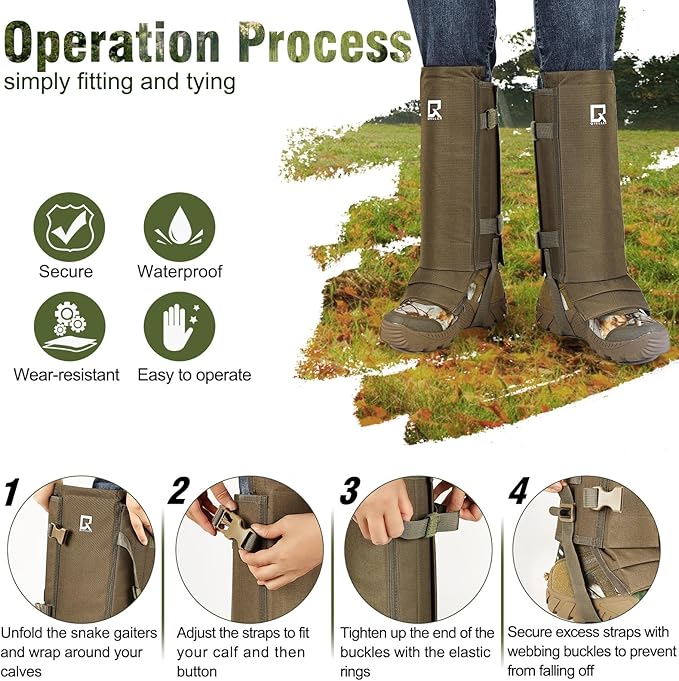 Snake Guard Chaps Snake Gaiters Snake Bite Protection Waterproof for Lower Legs Snake Bite Prevention Snake Guards with Adjustable Size for Preventing Thorns/Branches/Sharp Objects