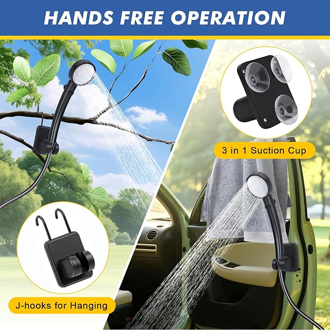 Fohil Portable Shower for Camping, 6000mAh Rechargeable Portable Outdoor Shower with Digital Display, IPX7 Waterproof Outdoor Camp Pump for Camping, Beach, Hiking, Travelling, Pet Cleaning