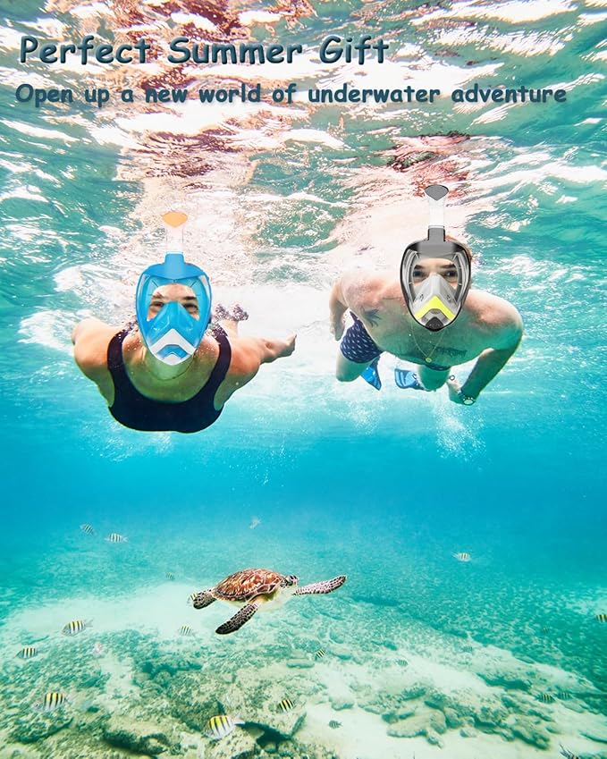 Flyboo Snorkel Mask,180°View Snorkelling Gear with Panoramic Full Face Design-Sports Camera Compatible Diving Mask with Anti-Fog and Anti-Leak Technology for Adults and Kids