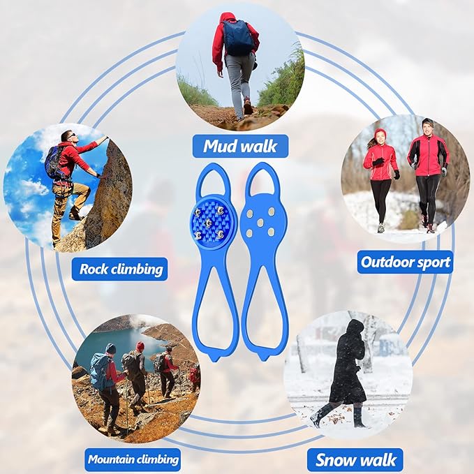 Syhood 2 Pairs Non Slip Gripper Spikes Ice Cleats Snow Traction Cleats Crampons for Women Men Walking Running on Snow Ice