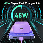 45W Super Fast Charger USB C Android Phone Type C Charger Fast Charging Block with 6.6FT Cord for Samsung Galaxy S26/S26 Ultra/S26+/S25 Ultra/S25/S24 Ultra/S24/S23 Ultra/S22/S21/S20/Note 10, Purple