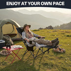 2-in-1 Reclining Camping Chair, Portable Folding Beach Lounge Chair with Footrest & Adjustable Backrest, Comfortable Lawn Chair for Adults Heavy Duty with Cup Holder for Outdoor Poolside Sports