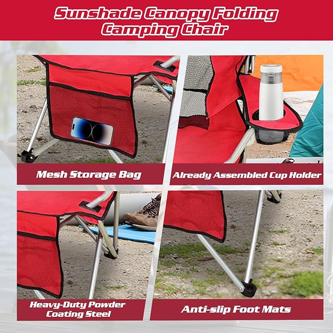 Portable Folding Camping Chair - Lightweight, Durable Outdoor Chair for Camping, Fishing, Beach, Lawn, and More - Comfortable Folding Chairs for Outside Activities(Blue+RED)