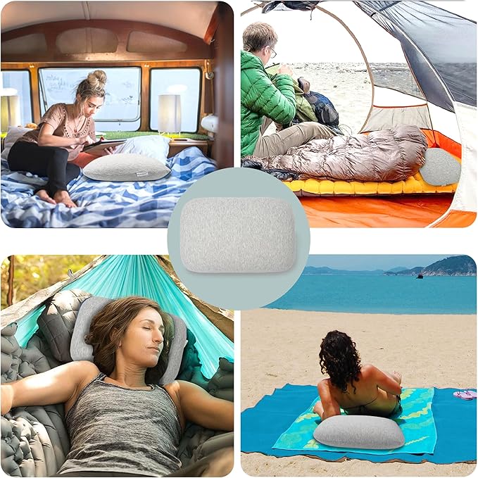 Memory Foam Camping Pillow - Lightweight & Portable Small Travel Pillow for Airplane & Train Travel, Camping, Backpacking, Removable Washable Cover, Easy to Clean, Includes Storage Bag