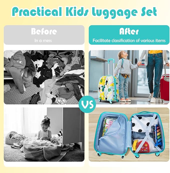 Goplus 2PC Kids Luggage, 12" & 16" Kids Carry On Luggage Set with 4 Spinner Wheels, Lightweight Rolling Spinner Suitcase for Children Toddlers Boys and Girls Travel