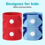 Motion Sickness Bands for Kids Cruise Travel Essentials Anti-Nausea Acupressure Wristband for Car Sea Sickness Wristbands for Kids-2 Pairs Camo Blue&Red