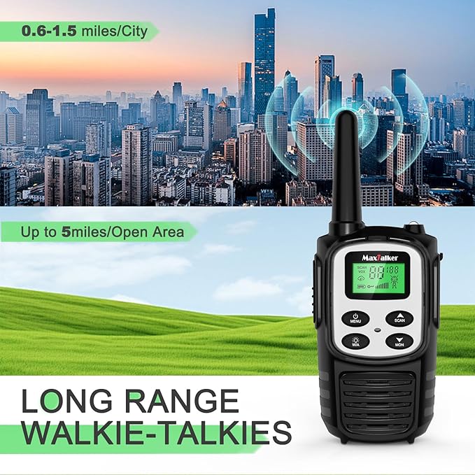 Walkie Talkies Long Range for Adult, MT10 Rechargeable Walkie Talkies FRS Two Way Radio, NOAA, 1200mAh Li-ion Battery USB-C Cable, LED Flashlight,VOX Walkie Talkie for Camping 2Pack (Silver)