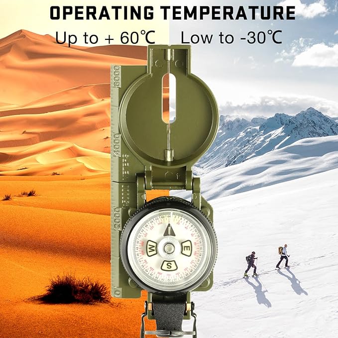 Eyeskey Multifunctional Military Sighting Navigation Compass with Inclinometer | Impact Resistant & Waterproof Compass for Hiking, Camping