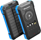 Solar Charger Power Bank, 49800mAh Wireless Portable Phone Charger, 15W QC3.0 Fast Charging External Battery Pack with 4 Built-in Cables, USB-C in/Output, with Dual Flashlights for Outdoor (Blue)