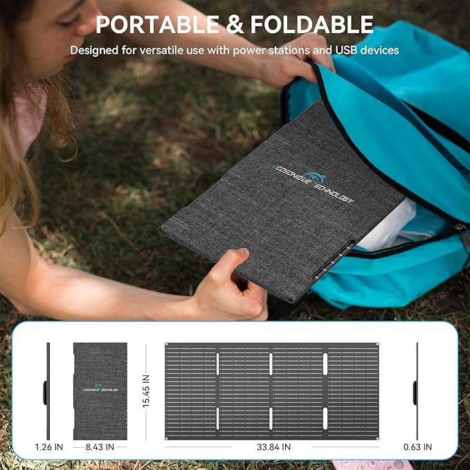 Ecosonique 60W Portable Foldable Solar Panels Charger Fast Charging with USB-C PD3.0 USB-A QC3.0 DC 18V Output ETFE Coating Waterproof for Camping Backpacking Power Station Cell Phones Power Banks