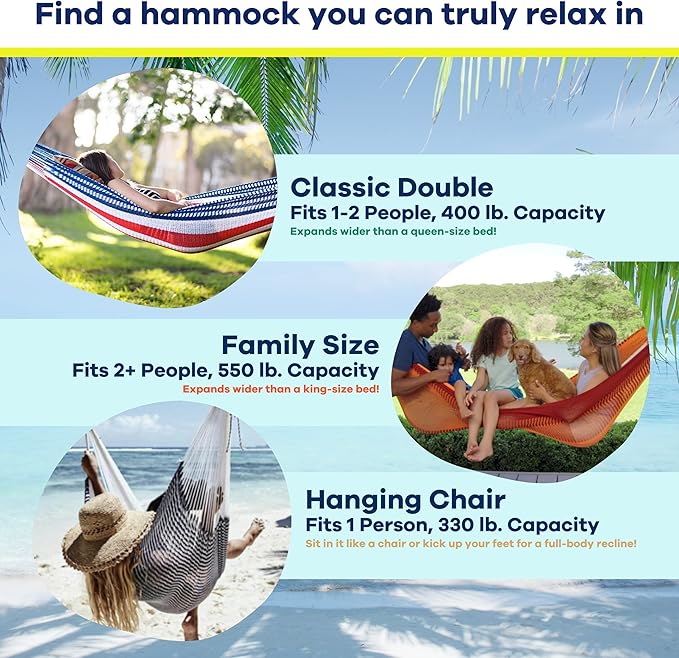 Handwoven Hammock by Yellow Leaf Hammocks - Family Size, Fits 2+ PPL, 550lb max - Weathersafe, Super Strong, Easy to Hang, Ultra Soft, Artisan Made - Color: Stripe Grey - White