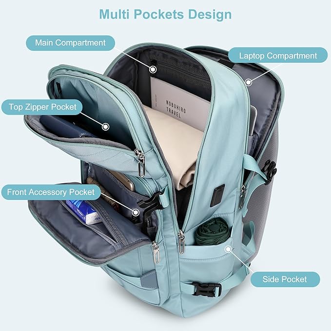 PIJUSHI Travel Backpack for Women Flight Aprroved Carry on Bag Large Casual Luggage Backpack Fit 16 inch Laptop(PE050 Teal Blue)