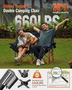 KingCamp Double Camping Chair, Oversized Heavy Duty Loveseat for Adults Portable Folding XL 2 Person Couch Padded Comfortable Two Seat with Cup Holder for Outdoor Lawn Backyard