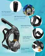 Full Face Snorkel Mask- Snorkeling Gear for Adults with Safe Dry Top Breathing System, Latest Foldable Panoramic View Snorkeling Mask for Men and Women, Anti Fog Anti Leak