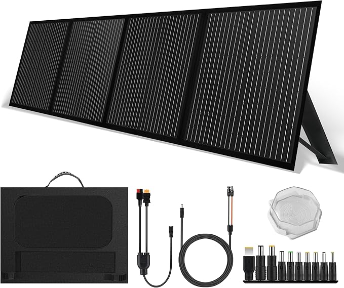 Portable 120 Watt 12V Foldable Solar Panel with Adjustable Kickstands and Waterproof IP65 Design for Power Station, Travel, Outdoor Camping, RVs, and Off-Grid Applications