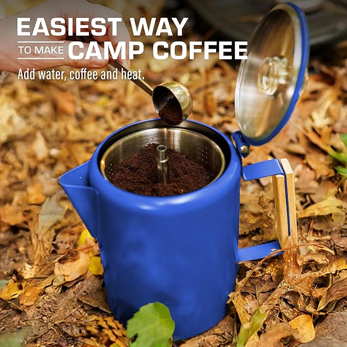 COLETTI Bozeman Camping Coffee Pot — Camping Coffee Makers, Coffee Percolator – America's Sleekest Percolator – NO Aluminum or Plastic (Blue)