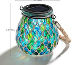 Cooo 4 Pack Mosaic Solar Lantern Outdoor Waterproof IP68 Hanging Projection Light Hidden Lid Pear-Shaped Lantern with Rope Handle Solar Powered Auto On for Patio Garden Fence Table - Azure Lattice