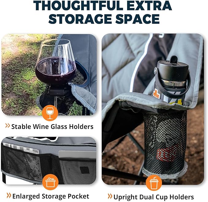 Double Camping Chair for Adults Oversized 2 Person Loveseat Chair for Heavy People, Folding Padded Outdoor Seat with Cup Holders & Carry Bag, 660 lbs Capacity, for Camping, Sports, Backyard