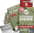 EarthNutri KI-Radi™ Potassium Iodide Tablets 65 mg – High Potency Iodine Supplement for Thyroid Support, Emergency Preparedness – Potassium Supplement in Foil-Foil Blister Seal – 100 Tablets (5 Pack)