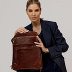 Time Resistance Leather Business Backpack - Laptop and A4 Portfolio Bag - Travel Bag Rucksack (Brown)