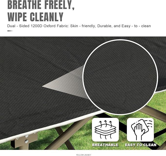 YELLOW JACKET Camping Cot with Mattress for Adults, Folding Sleeping Cot 600lbs Max Load, Portable Camping Cot with Carry Bag, 28" Wide Cot for Camping, Home,Office,Travel (Black)
