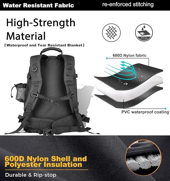 Tactical Backpack Military Hiking Daypack - Molle Backpack for Men 3 Day Assault Pack Bug Out Bag for Camping Travel Army Hunting Gym Rucksack Survival (Black)