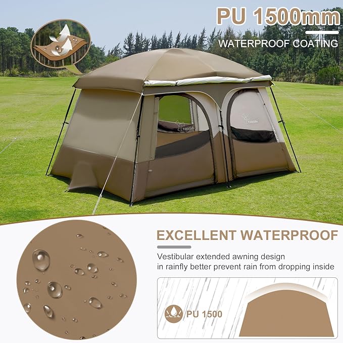 Vidalido Tents，3-4 Person Camping Tent with Extended Vestibule，Weather Resistant Family Tents with Breathable Mesh Windows，Easy Install Waterproof Outdoor Tent for Backpacking and Camping Hiking