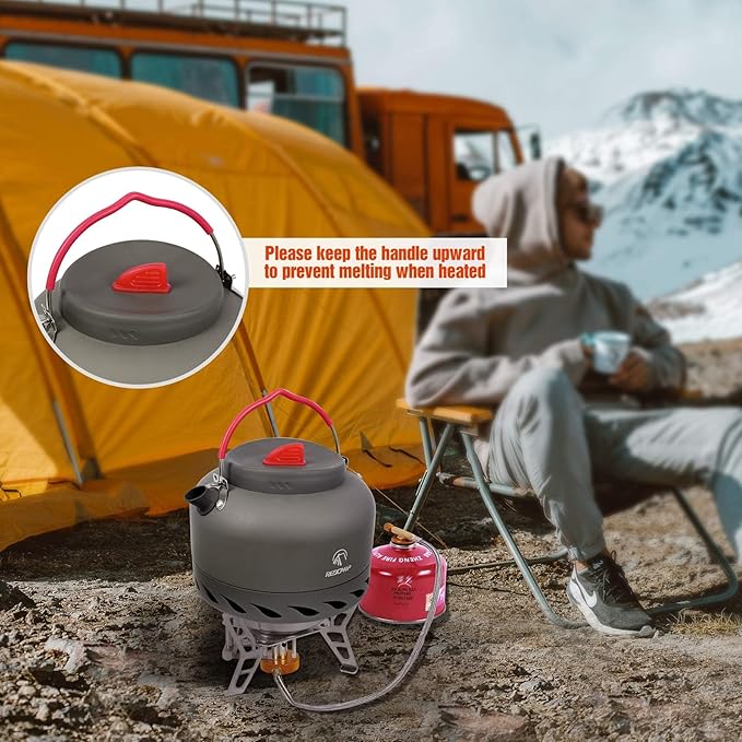 REDCAMP 1.4L Outdoor Camping Kettle with Heat Exchanger, Aluminum Camp Tea Kettle with Carrying Bag, Compact Lightweight Coffee Pot