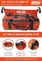 UNPLUG Ultimate Adventure Bag | 1680D Heavy Duty Waterproof Bag | Large Travel Duffle Bag which can be Used for Camping, Motorcycling, Boating, or Hunting