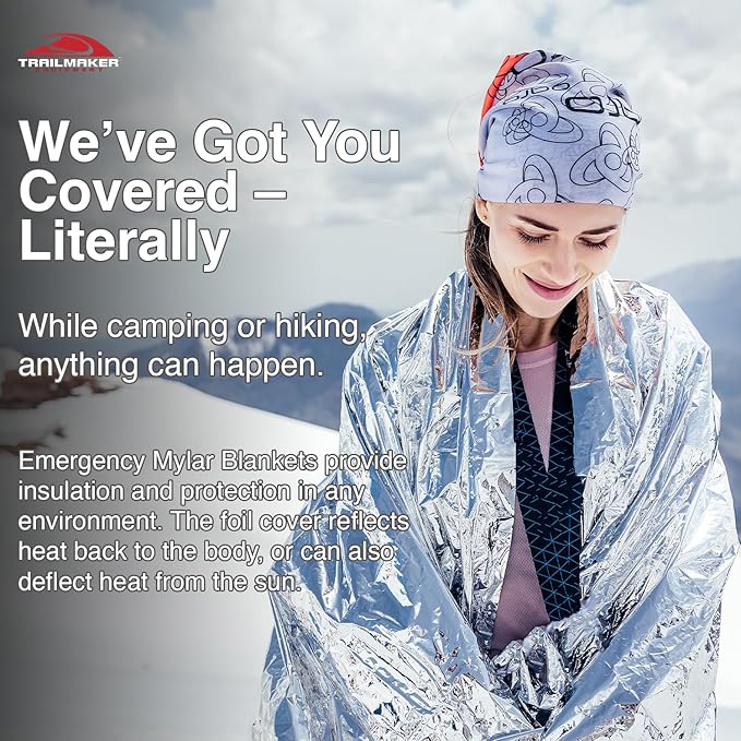 10 Pack Mylar Emergency Thermal Blankets for Survival, Thick Reusable Mylar Space Blankets Bulk 52x84 Emergency Foil Blankets for Warmth, Camping, Runners, Spa, First Responders