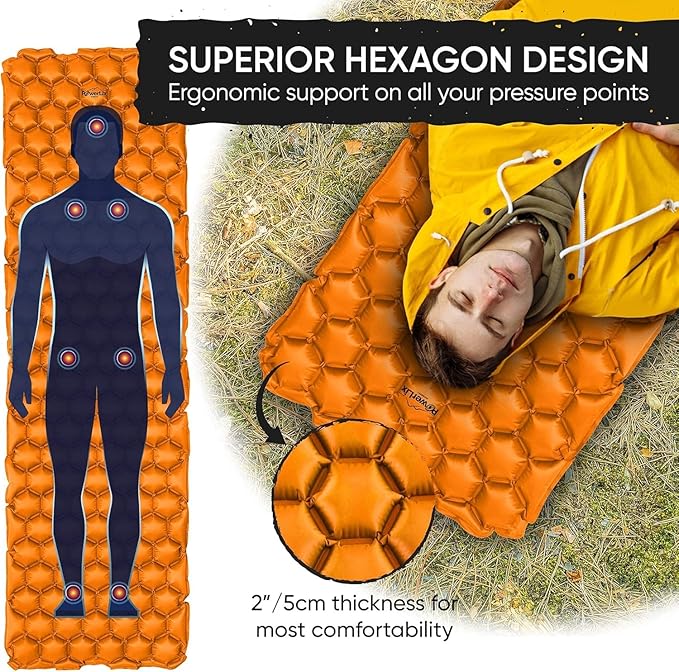 POWERLIX Ultralight Inflatable Camping Sleeping Pad - Camping Mattress for Backpacking, Hiking, Compact Lightweight Sleeping Mat for Camping, Inflation Bag/Repair Kit Included