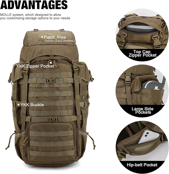 Mardingtop 70L Internal Frame Backpack for Hunting,Camping,Hiking Backpacking Backpack with Rain Cover