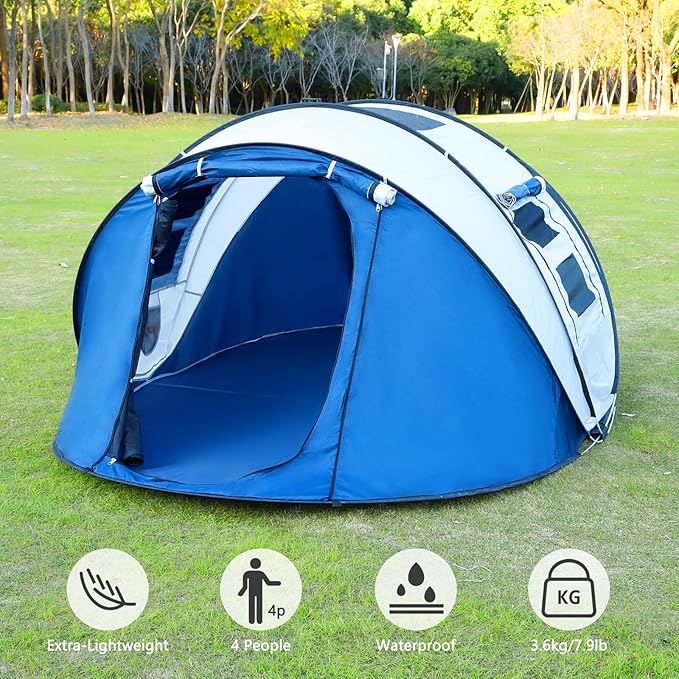 Camping Tent Portable Waterproof Instant Camping Tent with 1-Minute Setup Lightweight Tent for Camping Beach Outdoor Travel Backyard