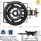 ARC Outdoor Propane Burner Stove, 13" Single Propane Wok Burner, Cast Iron Portable Wok Burner With Sturdy Stand, Bilateral Control Rings and 0-20 PSI Adjustable regulator, Stainless Steel Hose