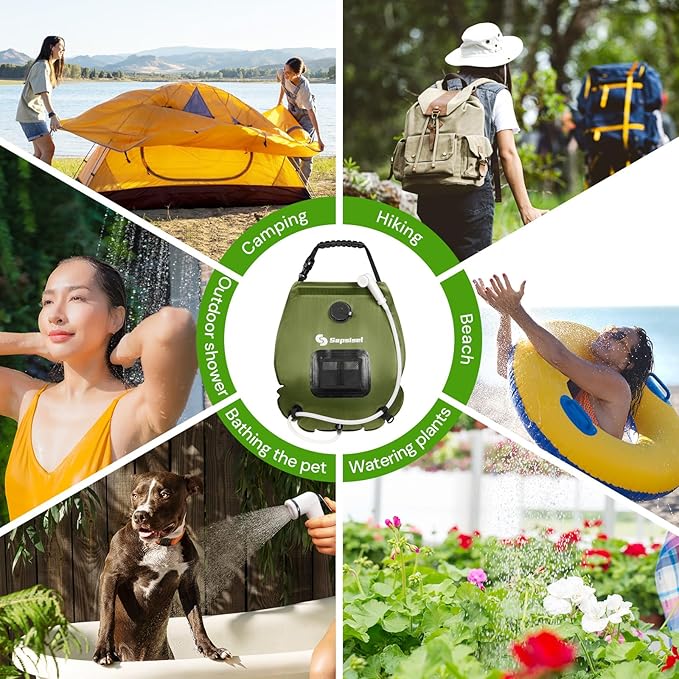 sapsisel Camping Shower Bag, 5 Gal/20L Solar Heating Camping Shower with Upgraded Hose and Shower Head,Portable Shower for Camping,Solar Shower