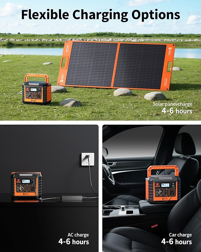 EBL Portable Power Station 300, 110V/330W Pure Sine Wave Solar Generator (Solar Panel Not Included) - Surge 600W Backup Lithium Batteries AC Outlet for Blackout Outdoors Camping Hunting Travel