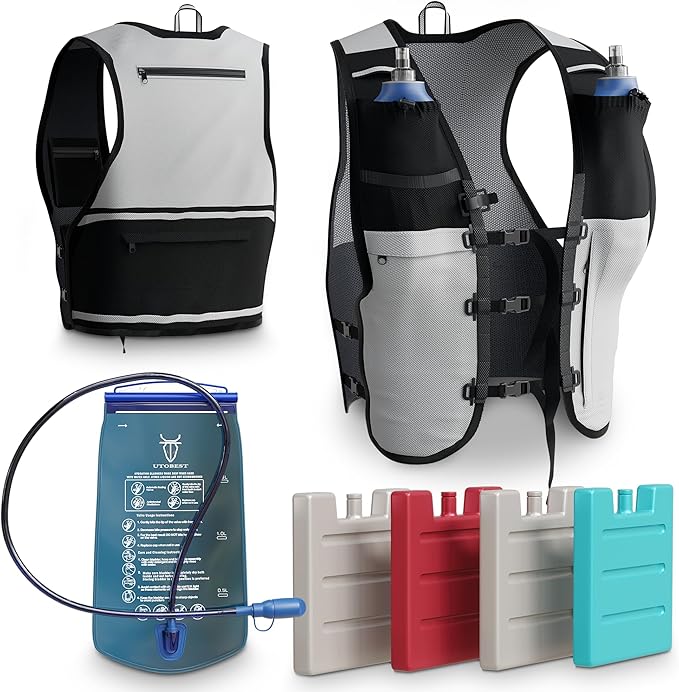 TakaFiTrail Running Hydration Vest Men - Breathable Trail Running Hydration Vest w/ 2 Water Bottles, Bladder Pouch, Ice Pack for Runners - Reflective Marathon Gear Jogging Backpack for Hiking