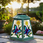 Solar Lantern with Shepherd Hook, Hanging Lantern with LED Lights, Outdoor Waterproof Solar Lanterns Metal Lamp Decoration Garden Patio Yard Pathway, Gifts for Mom Grandma Women, Butterfly