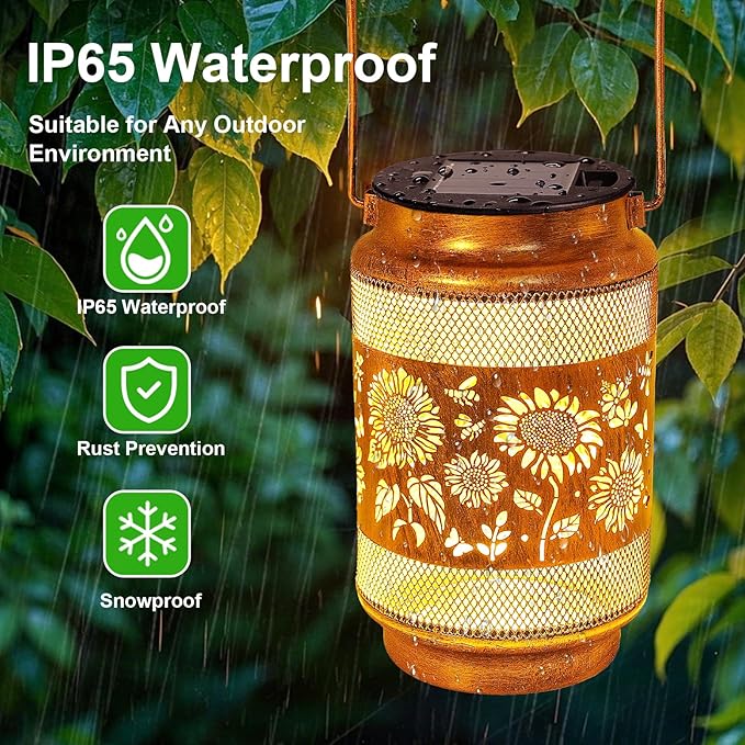 Sunflower Solar Lanterns Outdoor Waterproof Garden Decor, Birthday Mothers Day Gifts for Women Mom Grandma, Metal Sunflower Hanging Solar Lights for Outside Yard Patio Pathway Backyard Porch